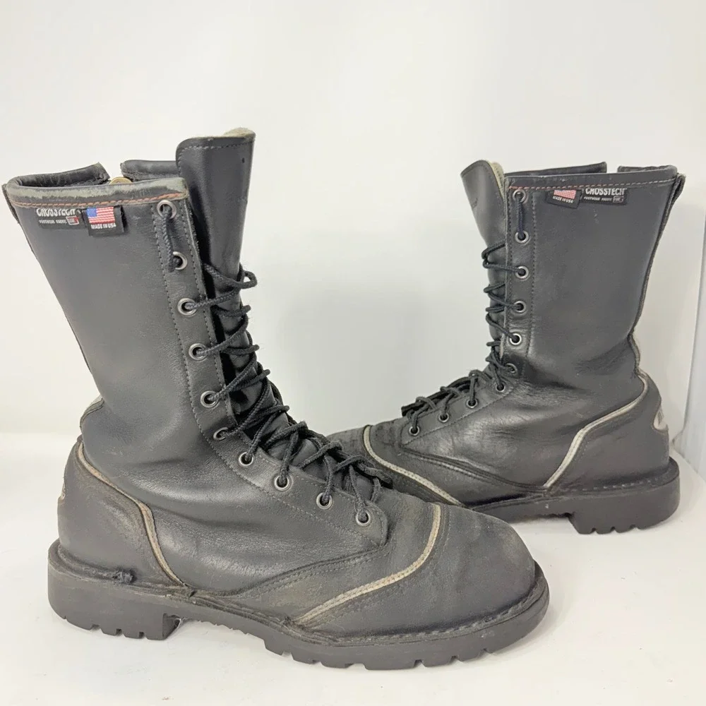 LaCrosse 14H72 Mens 10 M Fire Fighting Boots Black Leather Safety Toe USA Made